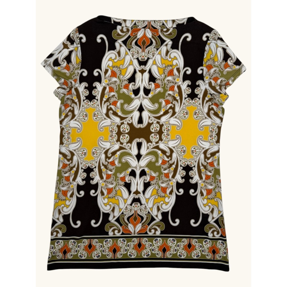 Rafaella Womens Large Multi Color Scroll Print Boat Neck Short Sleeve Top Blouse